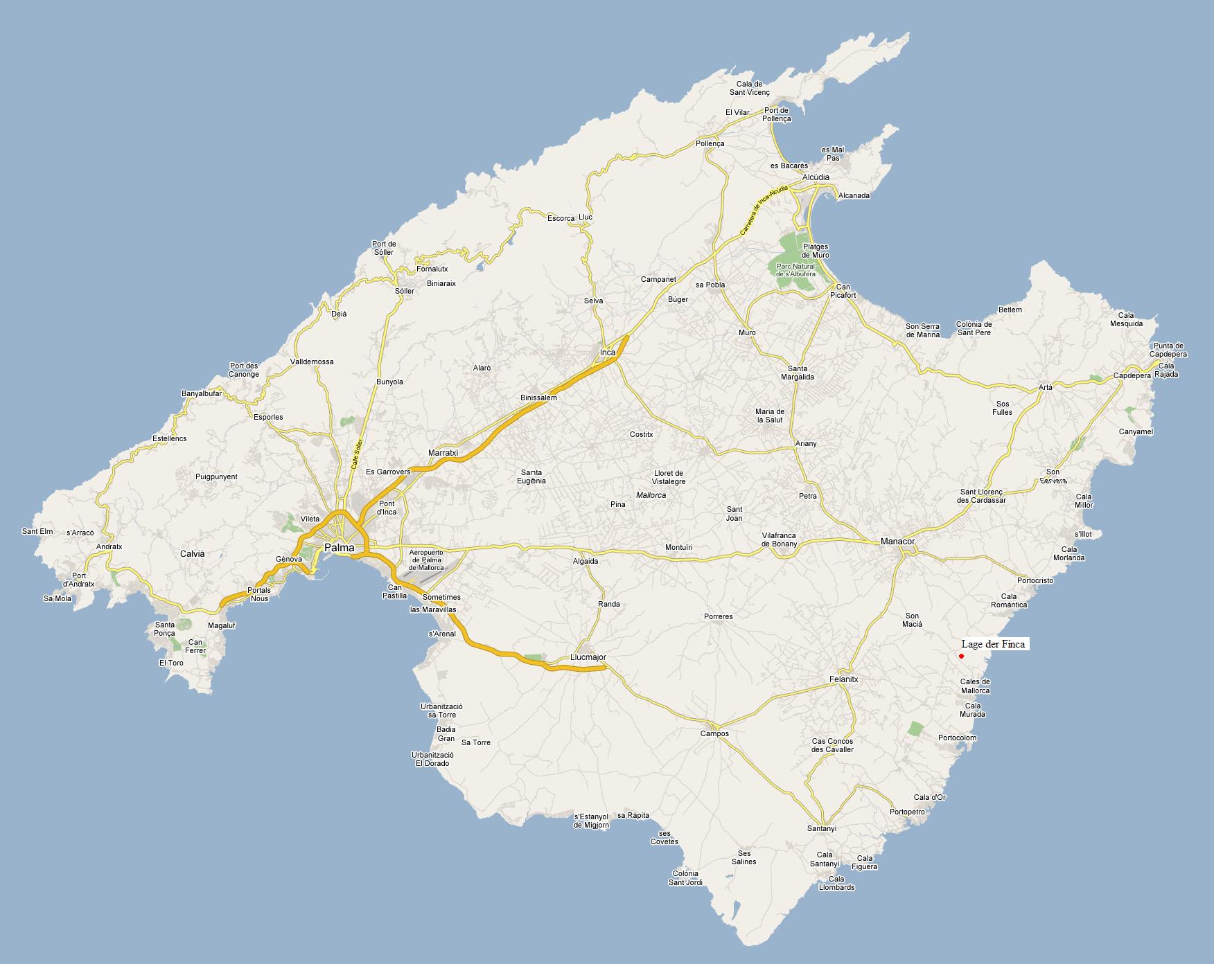 Karte von Mallorca - entnommen bei Google Maps